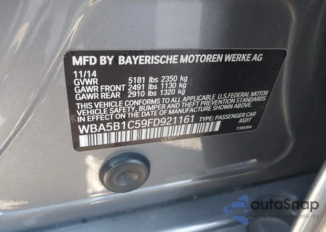 2015 BMW 535I z USA, uszkodzony, nr VIN WBA5B1C59FD921161